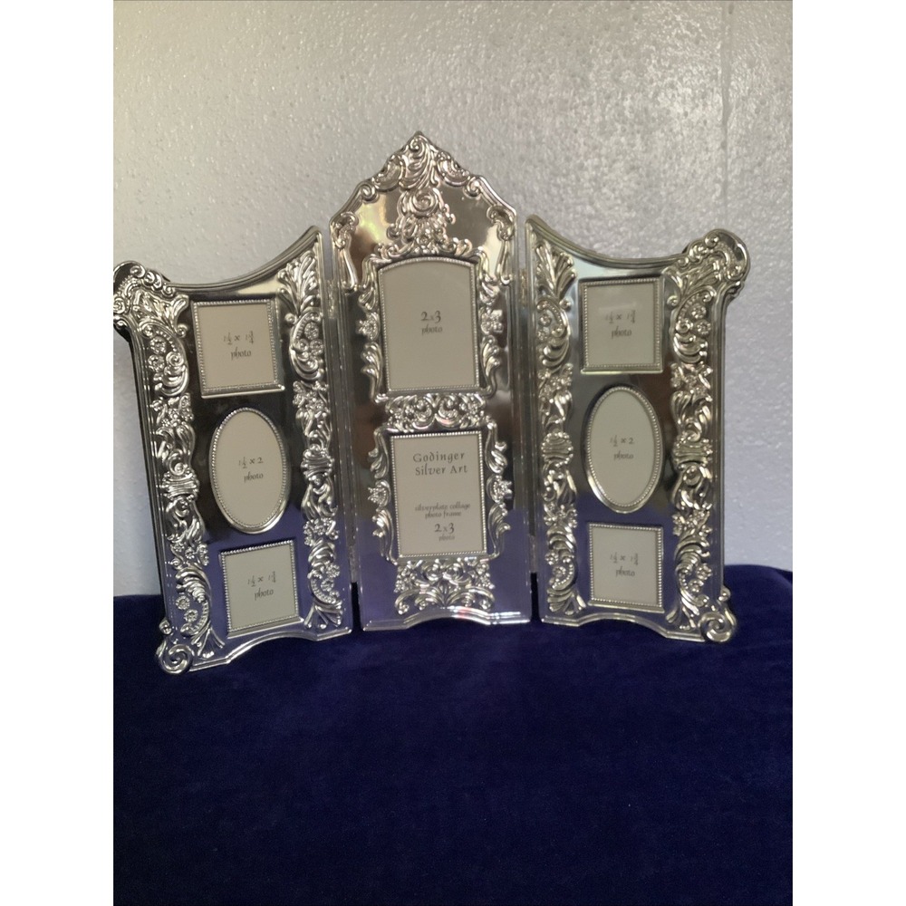 Vintage Godinger Silver Art 20th Century Baroque Tri-fold Collage Photo Frame